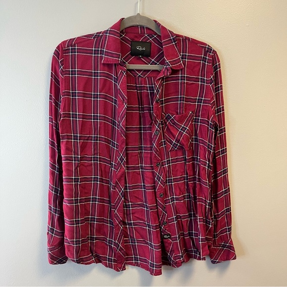 Rails Button Up Hunter Plaid Shirt in Merlot Navy White Sz XS EUC Red Blue - Picture 5 of 13
